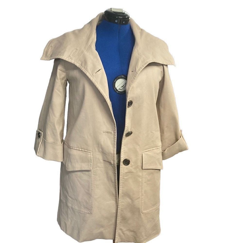 ANN TAYLOR Women’s Shawl Collar Button Up Coat Tan‎ Size Medium Fully Lined